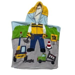 Boathouse For Kids Construction Theme Hooded‎ Bath Towel Poncho Work Zone Trucks